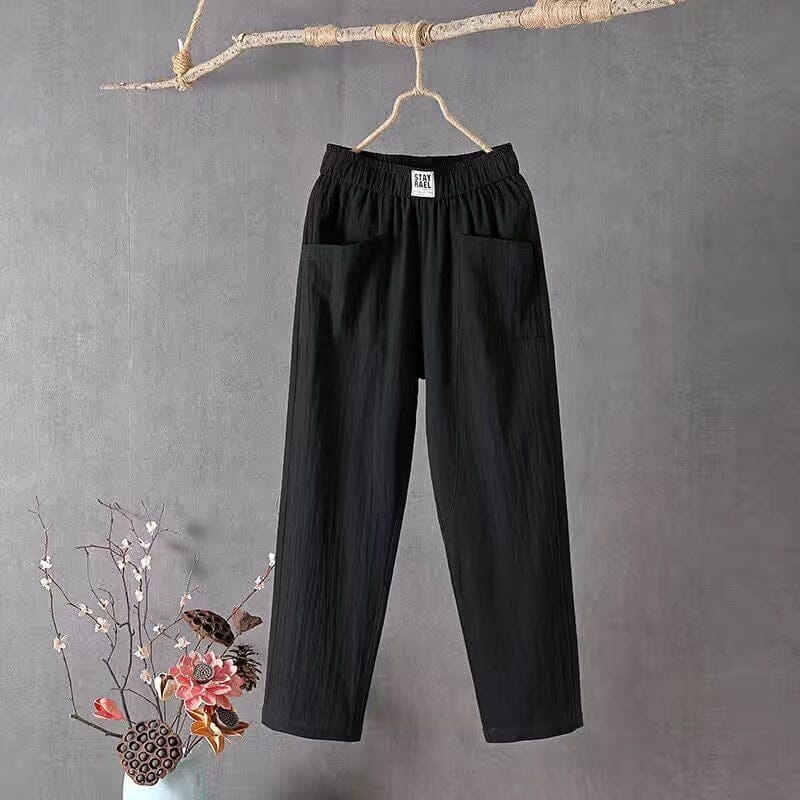Saga | Casual byxor i bomullslinne med elastisk midja