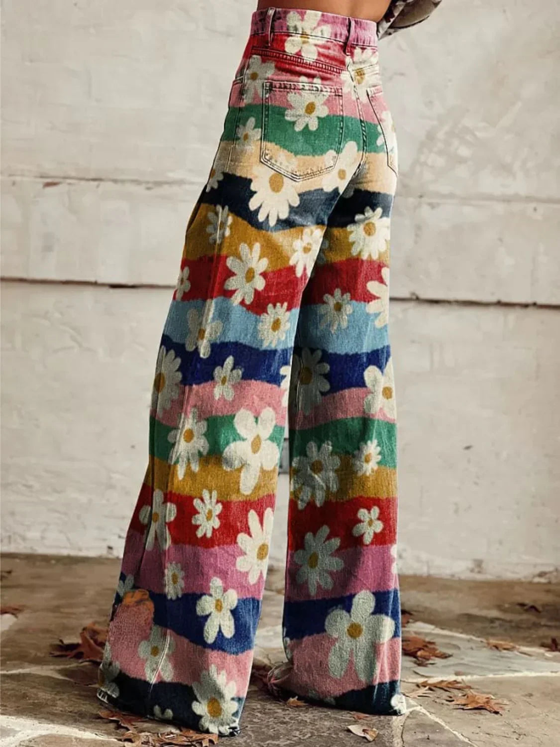 Ida | Retro byxor med vida ben och blommönster